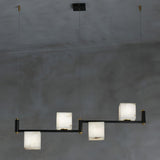 Natural Snowflake Alabaster Square Box Chandelier Lighting Fixture