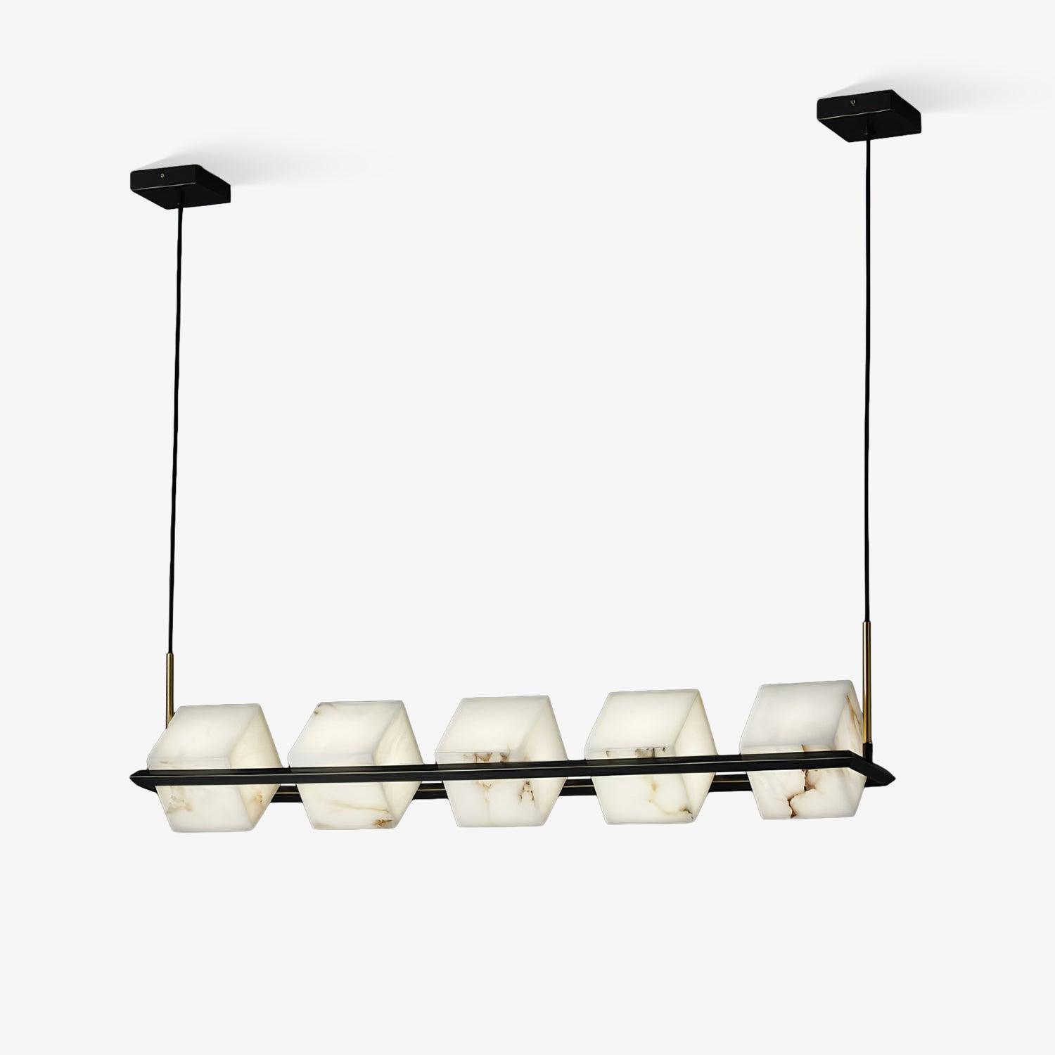 Natural Snowflake Alabaster Square Box Chandelier Lighting Fixture