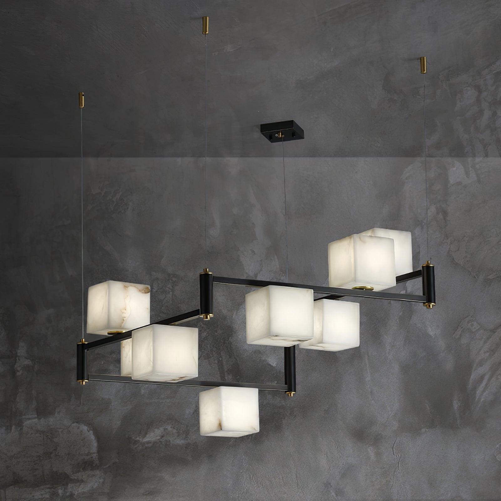 Natural Snowflake Alabaster Square Box Chandelier Lighting Fixture