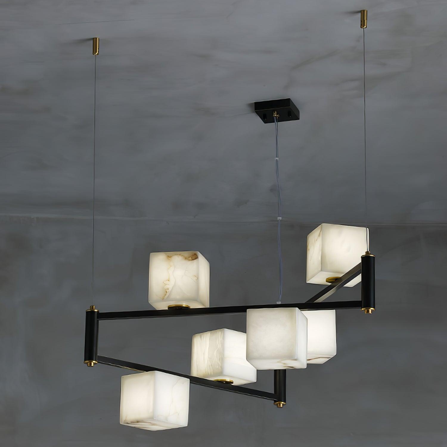 Natural Snowflake Alabaster Square Box Chandelier Lighting Fixture