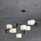 Natural Snowflake Alabaster Square Box Chandelier Lighting Fixture