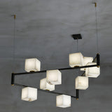 Natural Snowflake Alabaster Square Box Chandelier Lighting Fixture