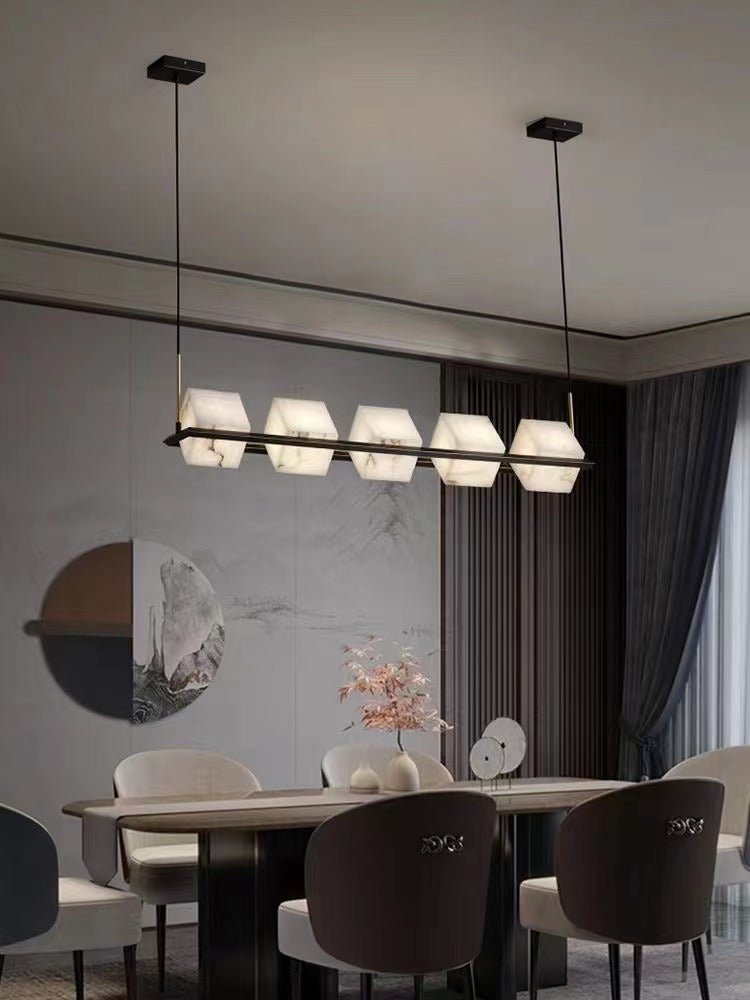 Natural Snowflake Alabaster Square Box Chandelier Lighting Fixture