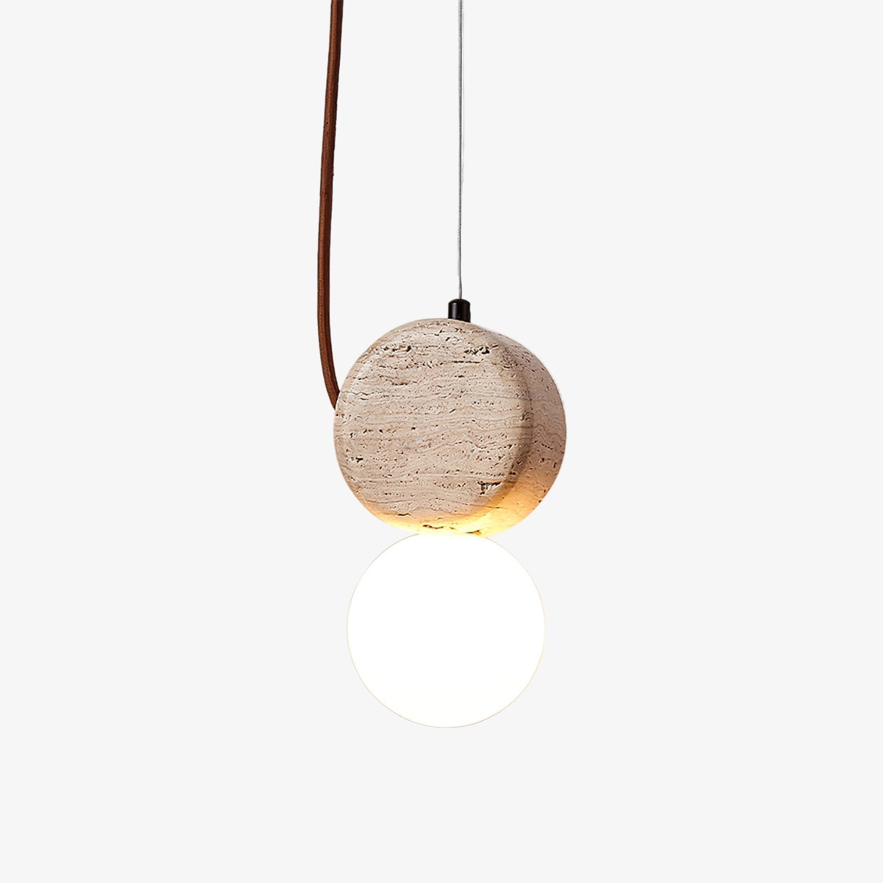 Natural Stone Travertine Pendant Light with White Glass Shade Elegant Hanging Lamp