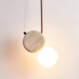 Natural Stone Travertine Pendant Light with White Glass Shade Elegant Hanging Lamp