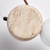 Natural Stone Travertine Pendant Light with White Glass Shade Elegant Hanging Lamp