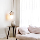 Natural Stone Travertine Pendant Light with White Glass Shade Elegant Hanging Lamp