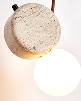 Natural Stone Travertine Pendant Light with White Glass Shade Elegant Hanging Lamp