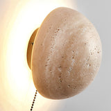 Natural Travertine Stone Round LED Wall Sconce Modern Minimalist Bedside Light