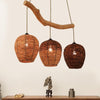 Natural Wicker Beehive Pendant Light Burlywood Rattan Ceiling Fixture for Living Room