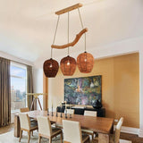 Natural Wicker Beehive Pendant Light Burlywood Rattan Ceiling Fixture for Living Room