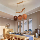 Natural Wicker Beehive Pendant Light Burlywood Rattan Ceiling Fixture for Living Room