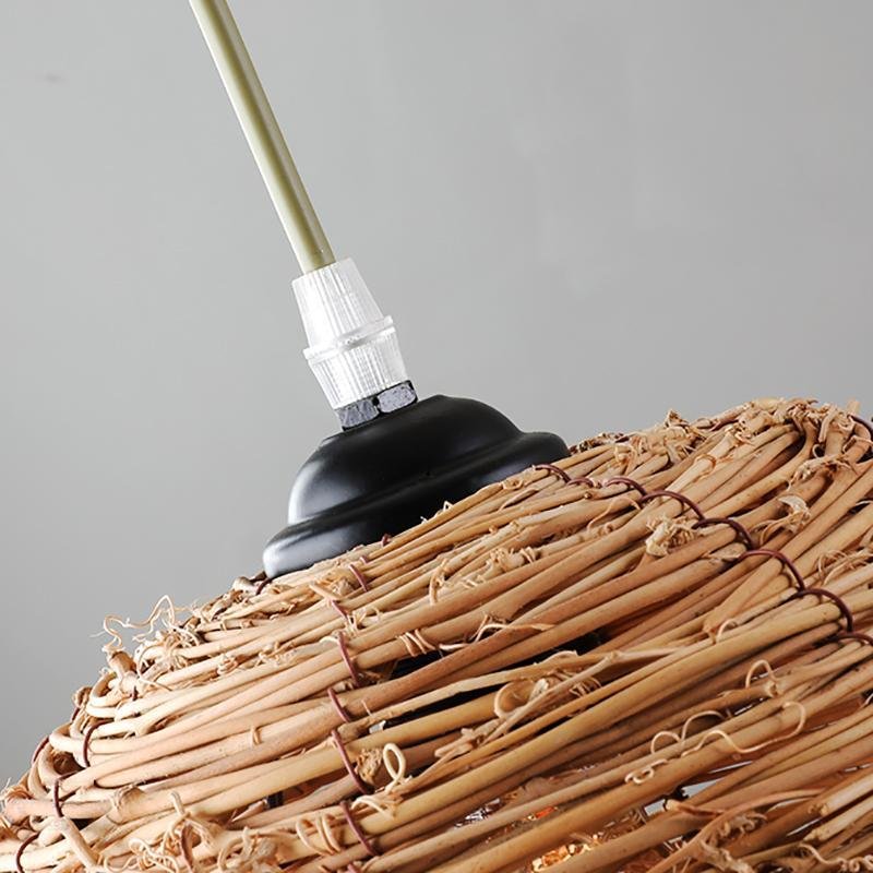 Natural Wicker Beehive Pendant Light Burlywood Rattan Ceiling Fixture for Living Room