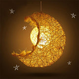Natural Wicker Rattan Moon Pendant Light Farmhouse Boho Ceiling Hanging Lamp for Nursery Bedroom