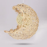 Natural Wicker Rattan Moon Pendant Light Farmhouse Boho Ceiling Hanging Lamp for Nursery Bedroom