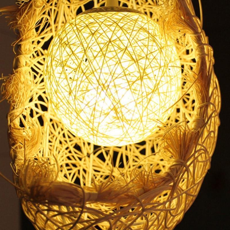 Natural Wicker Rattan Moon Pendant Light Farmhouse Boho Ceiling Hanging Lamp for Nursery Bedroom