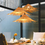 Natural Woven Bamboo Pendant Light Burlywood Coastal Ceiling Hanging Lamp for Kitchen and Dining Room
