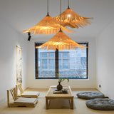 Natural Woven Bamboo Pendant Light Burlywood Coastal Ceiling Hanging Lamp for Kitchen and Dining Room