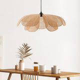 Natural Woven Rattan Petal Pendant Lamp Large Flower Shape Ceiling Hanging Light for Living Room