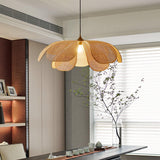 Natural Woven Rattan Petal Pendant Lamp Large Flower Shape Ceiling Hanging Light for Living Room