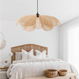 Natural Woven Rattan Petal Pendant Lamp Large Flower Shape Ceiling Hanging Light for Living Room