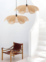 Natural Woven Rattan Petal Pendant Lamp Large Flower Shape Ceiling Hanging Light for Living Room