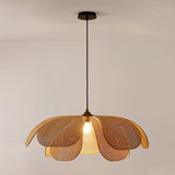 Natural Woven Rattan Petal Pendant Lamp Large Flower Shape Ceiling Hanging Light for Living Room