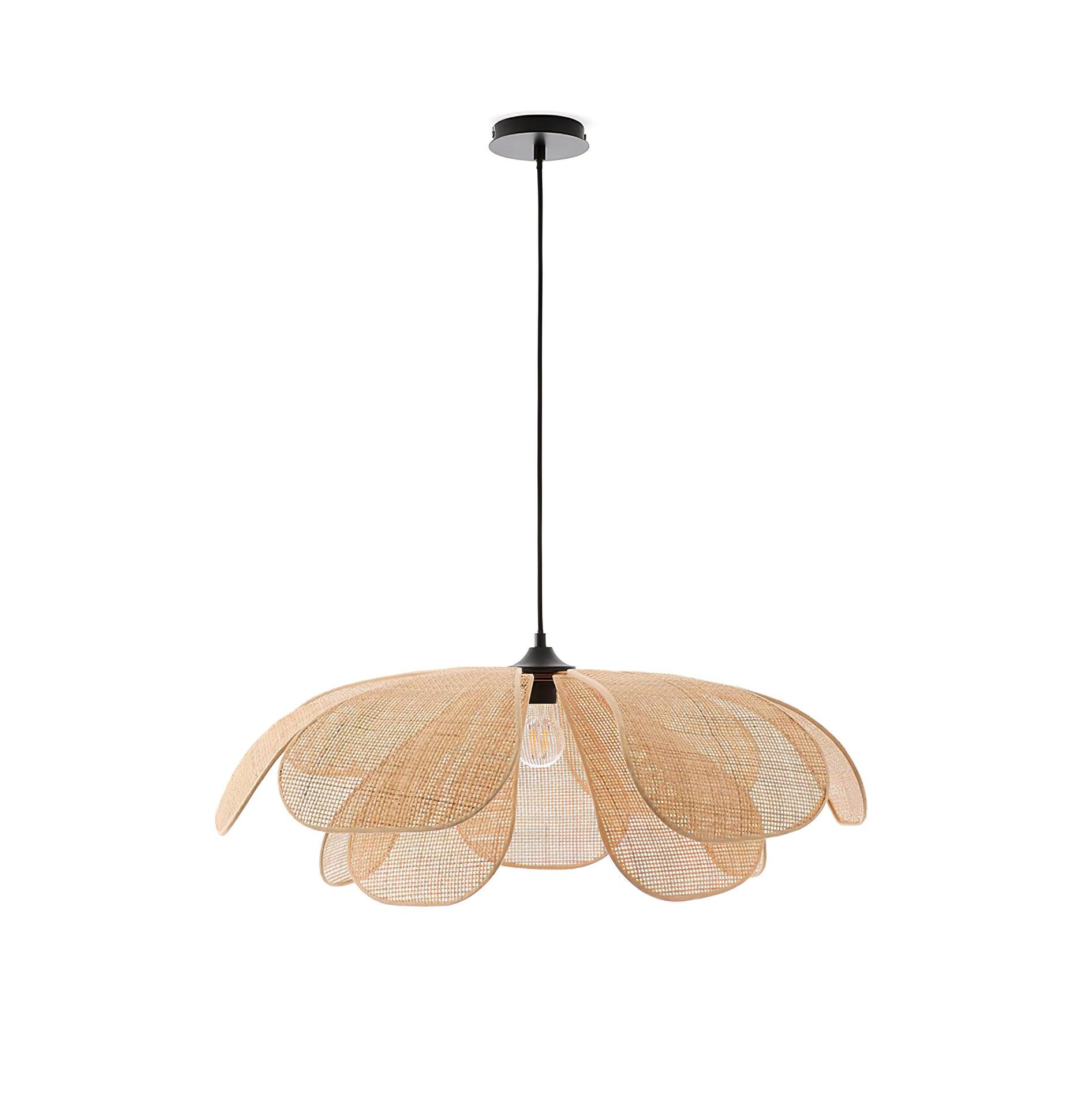 Natural Woven Rattan Petal Pendant Lamp Large Flower Shape Ceiling Hanging Light for Living Room