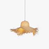 Natural Woven Rattan Straw Hat Hanging Pendant Light for Modern Coastal Homes
