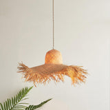 Natural Woven Rattan Straw Hat Hanging Pendant Light for Modern Coastal Homes