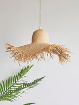 Natural Woven Rattan Straw Hat Hanging Pendant Light for Modern Coastal Homes