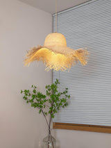 Natural Woven Rattan Straw Hat Hanging Pendant Light for Modern Coastal Homes