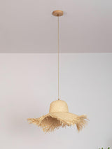Natural Woven Rattan Straw Hat Hanging Pendant Light for Modern Coastal Homes