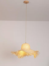Natural Woven Rattan Straw Hat Hanging Pendant Light for Modern Coastal Homes