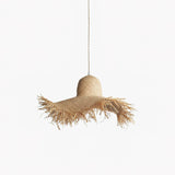 Natural Woven Rattan Straw Hat Hanging Pendant Light for Modern Coastal Homes