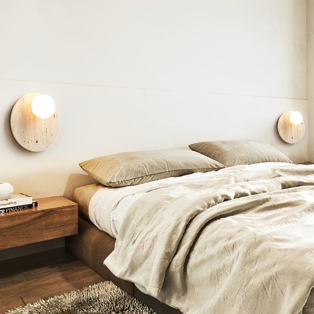Natural Yellow Travertine Stone Wall Lamp Rustic Wabi Sabi Sconce for Modern Interior Lighting