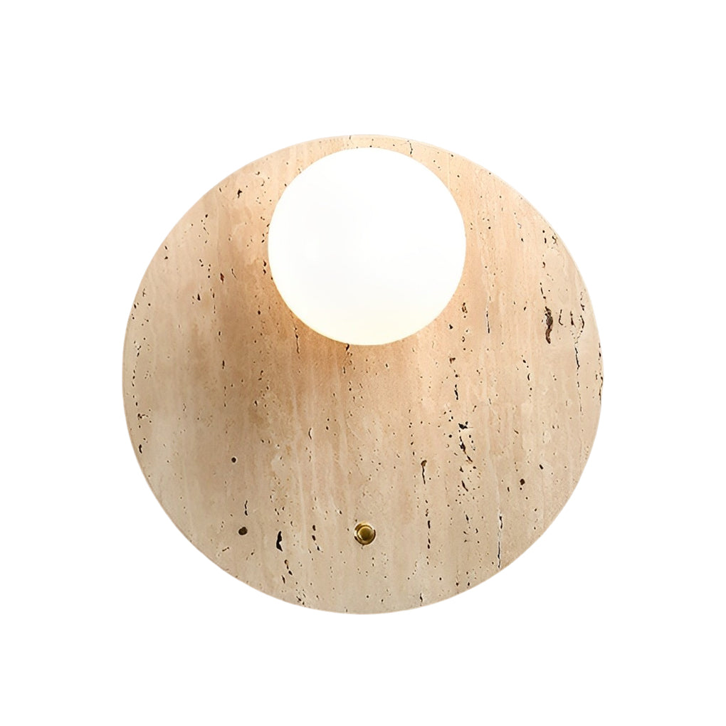 Natural Yellow Travertine Stone Wall Lamp Rustic Wabi Sabi Sconce for Modern Interior Lighting