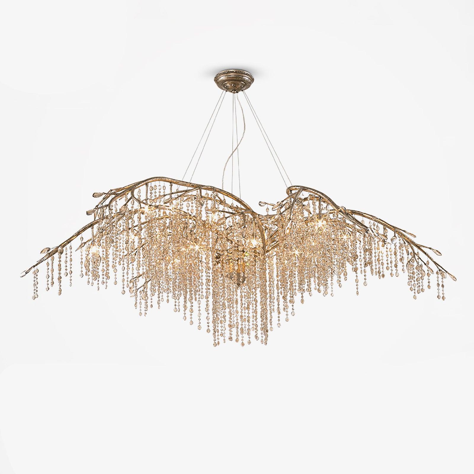 Nature Inspired Crystal Branch Chandelier with Glass Dewdrops and Metallic Finish