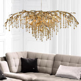 Nature Inspired Crystal Branch Chandelier with Glass Dewdrops and Metallic Finish