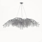 Nature Inspired Crystal Branch Chandelier with Glass Dewdrops and Metallic Finish