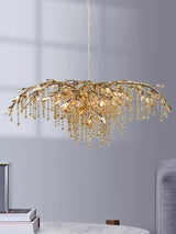 Nature Inspired Crystal Branch Chandelier with Glass Dewdrops and Metallic Finish