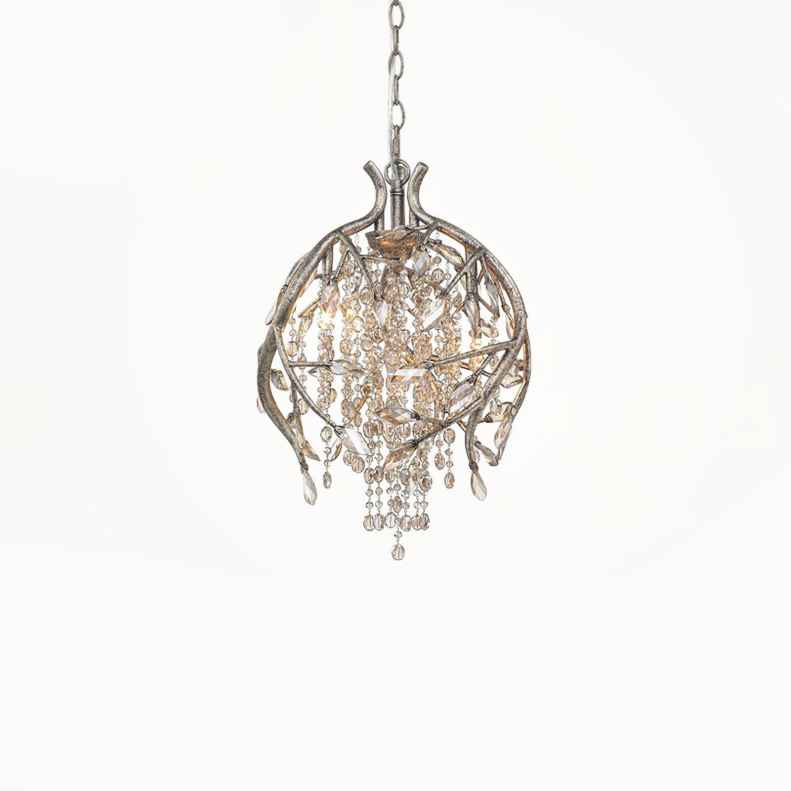 Nature Inspired Crystal Branch Chandelier with Glass Dewdrops and Metallic Finish