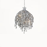 Nature Inspired Crystal Branch Chandelier with Glass Dewdrops and Metallic Finish