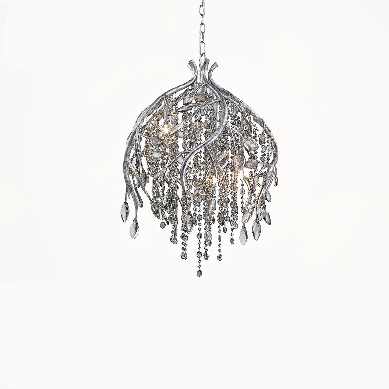 Nature Inspired Crystal Branch Chandelier with Glass Dewdrops and Metallic Finish