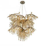 Nature Inspired Crystal Branch Chandelier with Glass Dewdrops and Metallic Finish