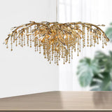 Nature Inspired Crystal Branch Chandelier with Glass Dewdrops and Metallic Finish