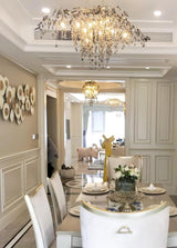 Nature Inspired Crystal Branch Chandelier with Glass Dewdrops and Metallic Finish