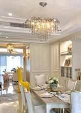 Nature Inspired Crystal Branch Chandelier with Glass Dewdrops and Metallic Finish