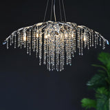 Nature Inspired Crystal Branch Chandelier with Glass Dewdrops and Metallic Finish