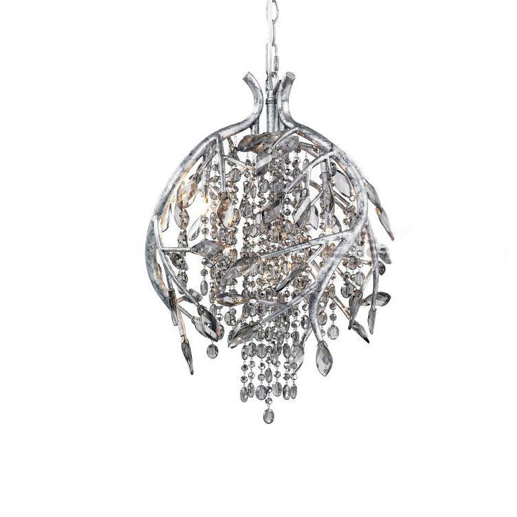 Nature Inspired Crystal Branch Chandelier with Glass Dewdrops and Metallic Finish